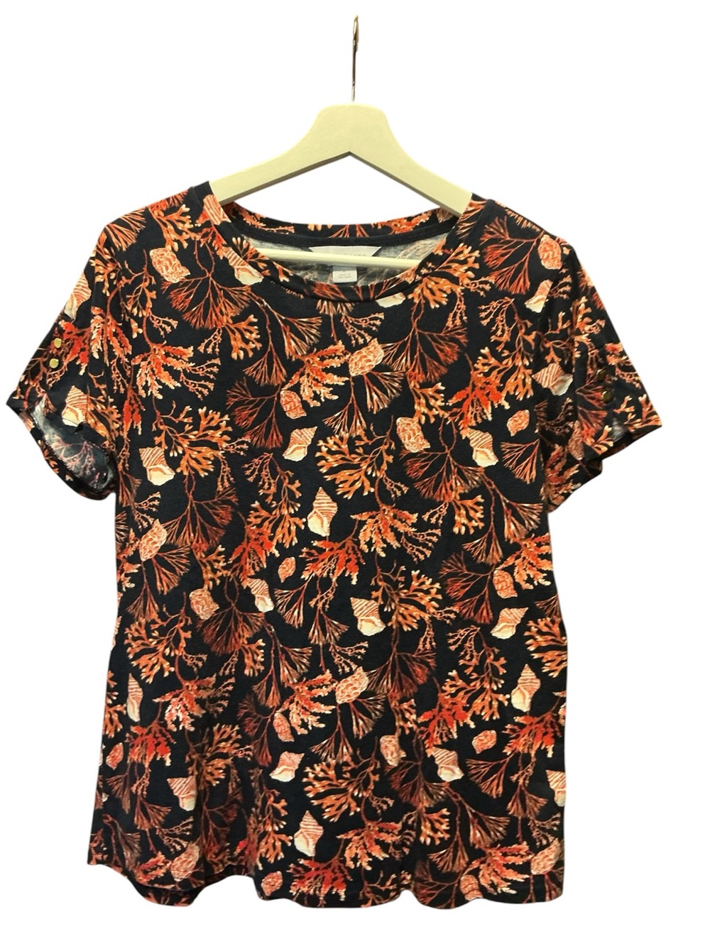 Liz Claiborne Women's Navy Floral Short-Sleeve Tee - Orange Leaf Print